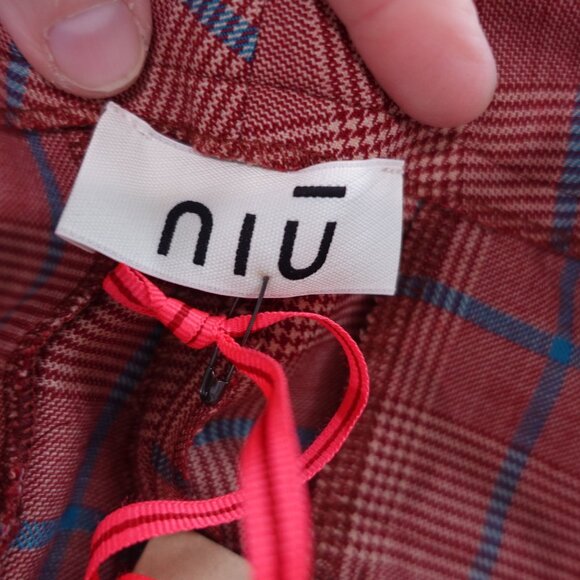 NWT NIU Women's Plaid Dress Pants Trousers Sz M Red Pleated Wool Blend Preppy - Picture 6 of 11